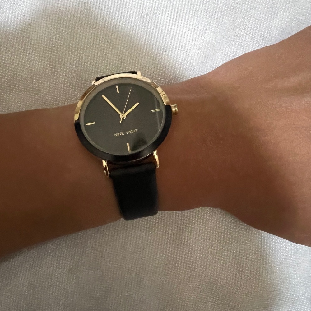 Nine West Black/Gold Women Strap Watch